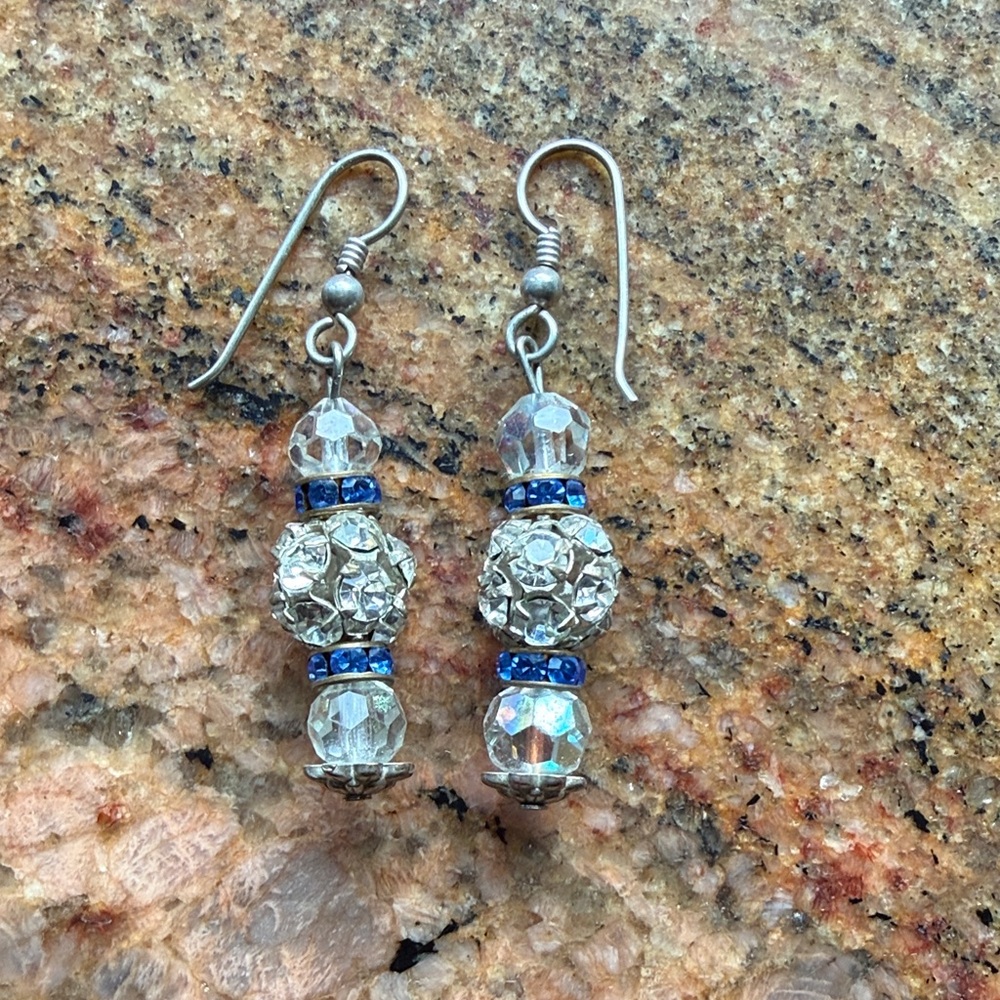Elegant Sterling Silver and Blue crystal Dangle Earrings